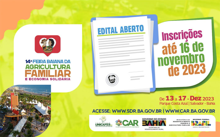 14ª Feira Baiana da Agricultura Familiar e Economia Solidária abre inscrições para organizações produtivas