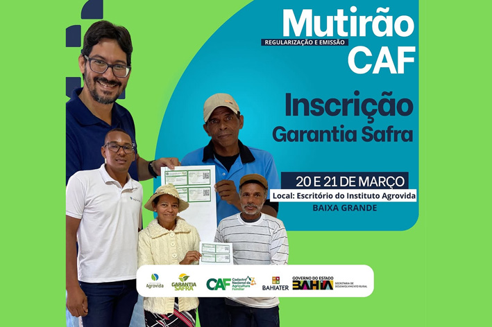 Instituto Agrovida promove nos dias 20 e 21 de março Mutirão de CAF e Inscrição do Garantia Safra